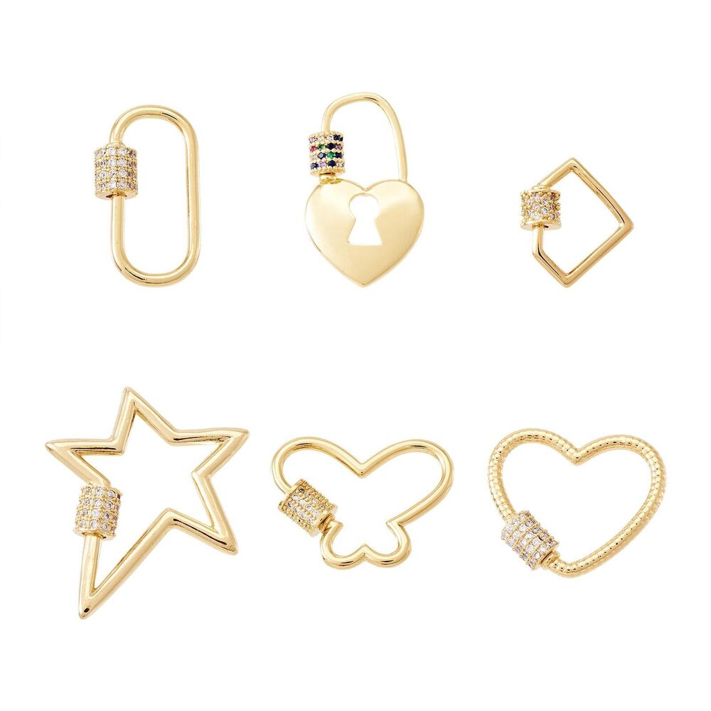 2956 6Pcs Brass Cubic Zirconia Screw Carabiner Lock Charms 6 Styles Oval